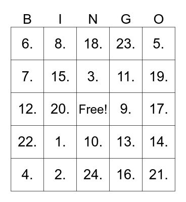 YCCCF Ski Day Bingo Card