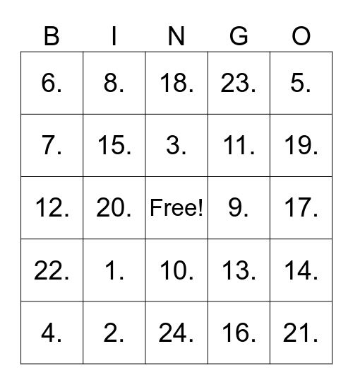 YCCCF Ski Day Bingo Card