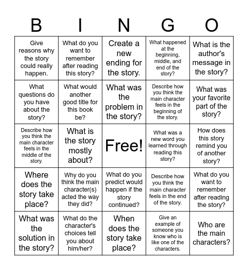 Reading Comprehension Bingo! Bingo Card