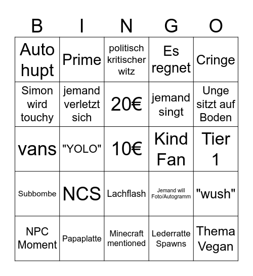 0 TOUR BINGI Bingo Card