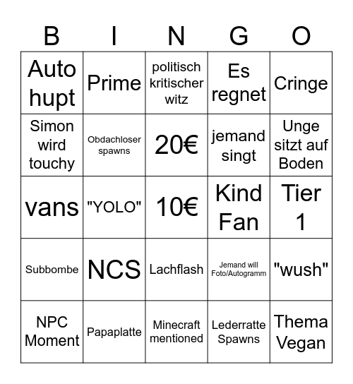 0 TOUR BINGI Bingo Card