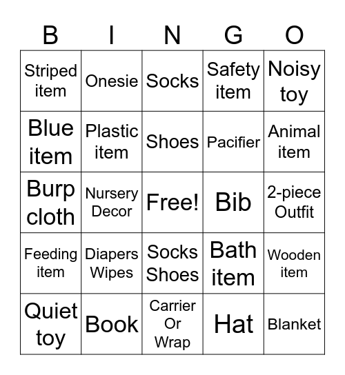 Baby Shower Bingo Card