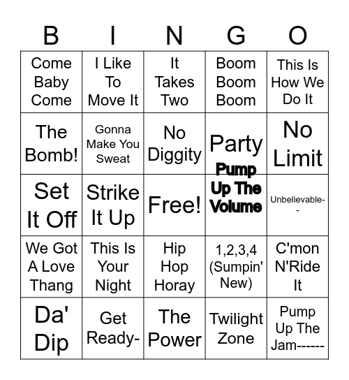 Jock Jams Bingo Card