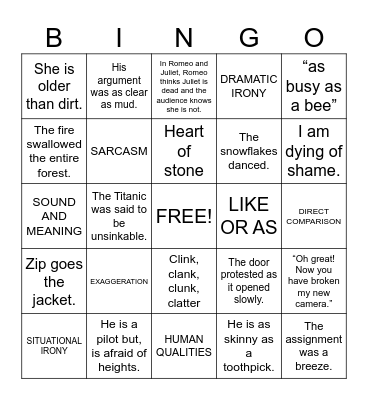 FIGURES OF SPEECH Bingo Card