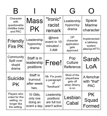 Horizon Warhammer Bingo Card