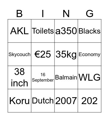 NZ / SQ Bingo Card