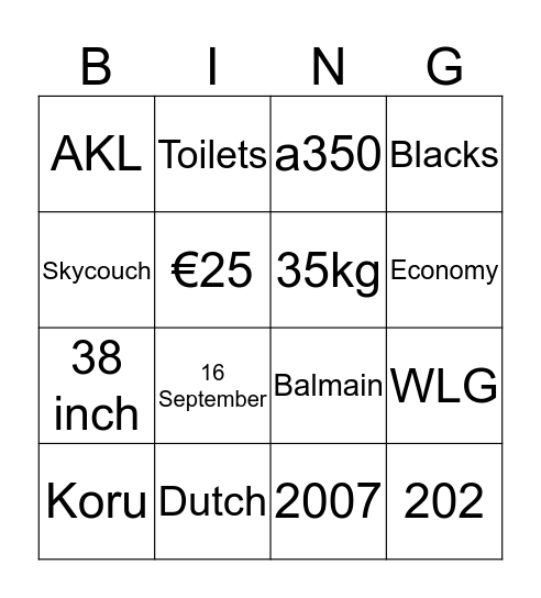 NZ / SQ Bingo Card