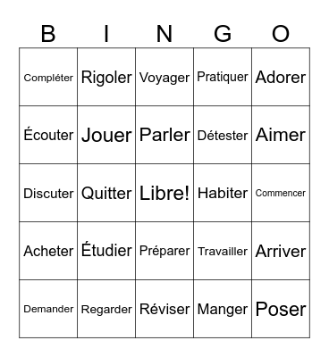 er Verbs Bingo Card