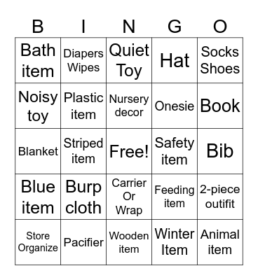 Baby Shower Bingo Card