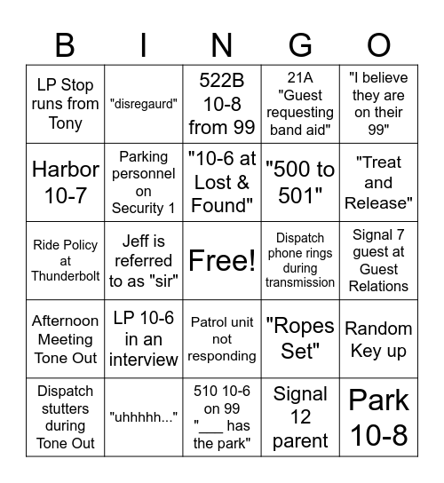 Public Safety Spirit Week Bingo Card