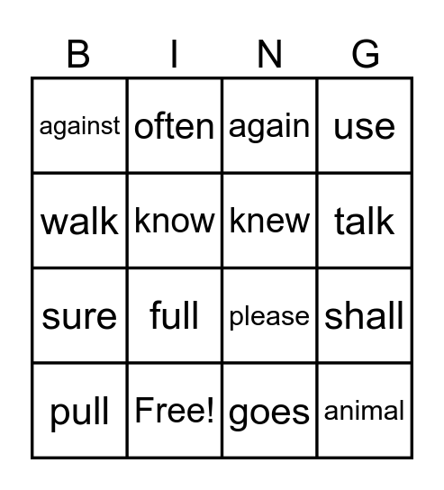 Fundations L2 U2-5 Bingo Card