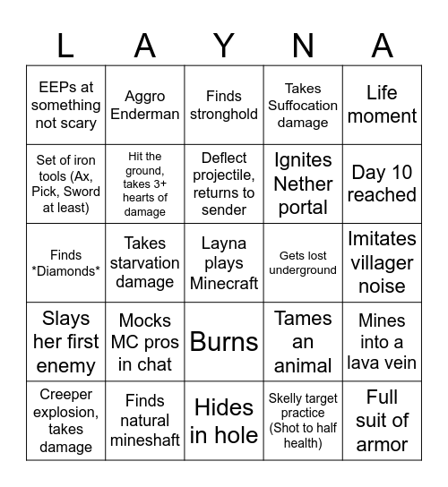 Harcore Minecraft should go well Bingo Card