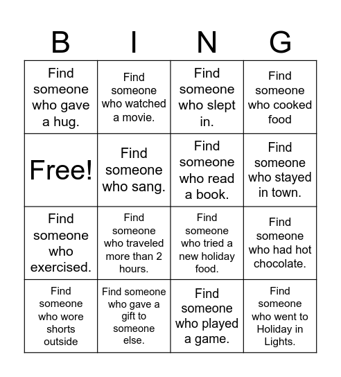 What did you do during break? Bingo Card