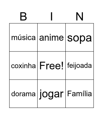 Wendy Bingo Card