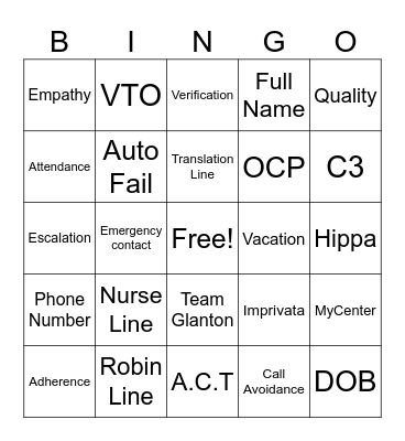 Team Glanton Bingo Card