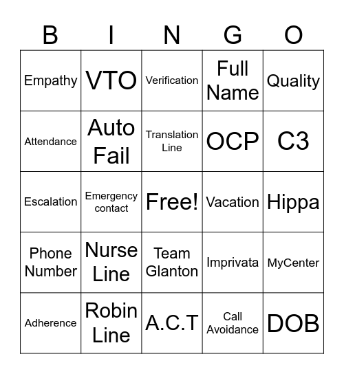 Team Glanton Bingo Card