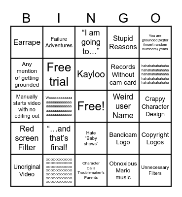 GoAnimate Bingo Card Bingo Card