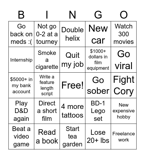 Untitled bingo card
