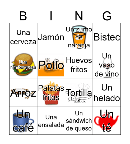 En la cafeteria Bingo Card