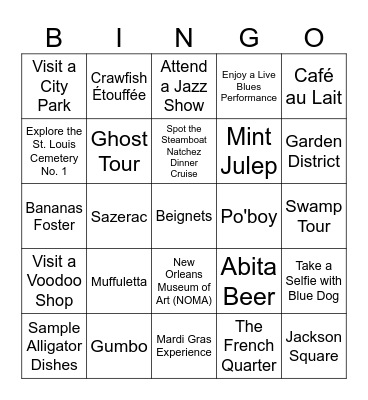 The NOLA Experience Bingo Card