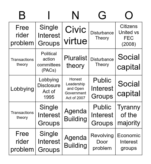 interest groups Bingo Card