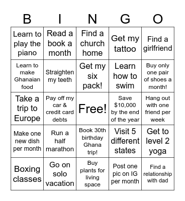 Goals Bingo Card