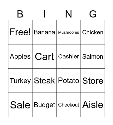 Grocery Bingo Card