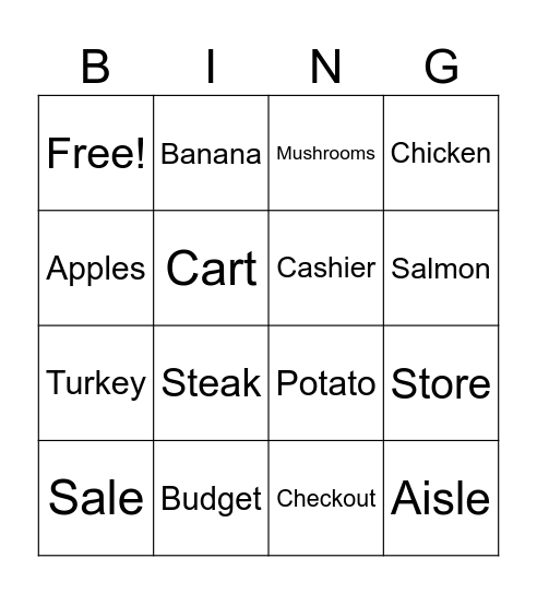 Grocery Bingo Card