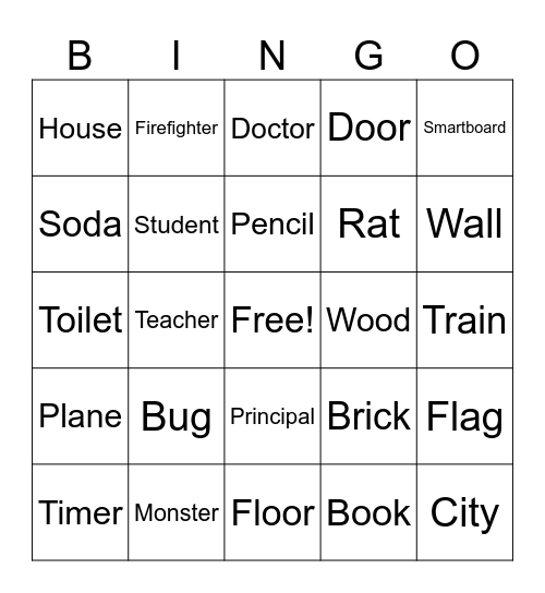 Nouns Bingo Card