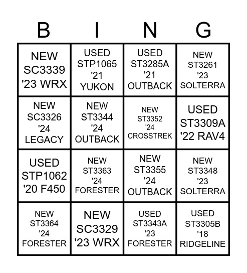 Untitled Bingo Card