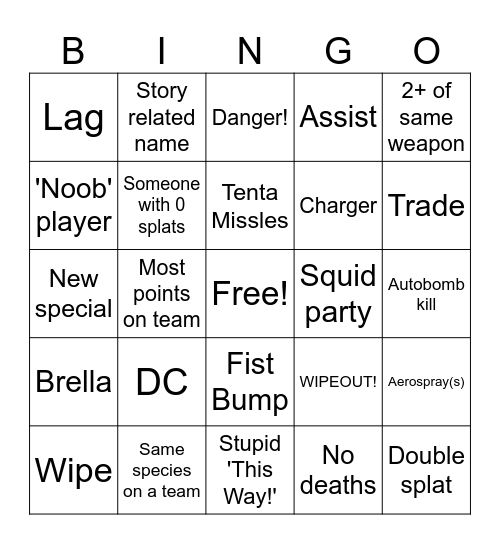 Splatoon 3 Bingo 1 Bingo Card