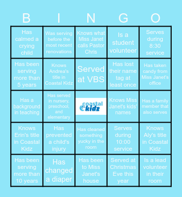 Coastal Kidz // Find Someone Who... Bingo Card