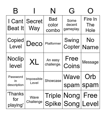 GD: Recent Level Bingo Card