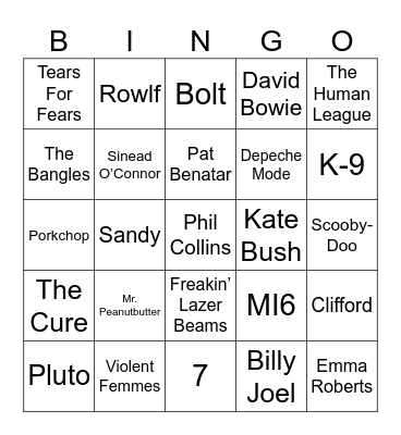 Spies & Detectives, Dogs, & Moody 80s Bingo Card