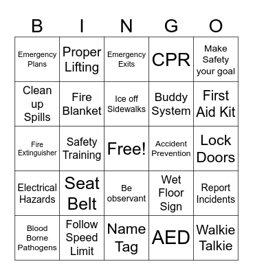 Safety Bingo Card