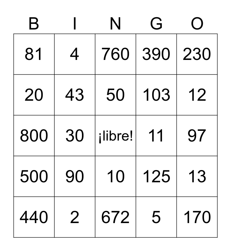 SPAN 102 - 09/10 Bingo Card