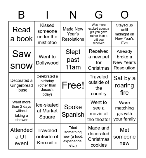 Welcome Back from Winter Break Bingo Card