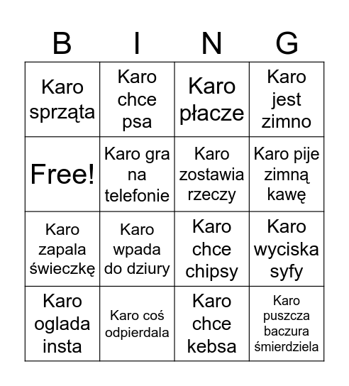 Karo Bingo Card