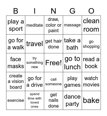 Self-Care Bingo Card