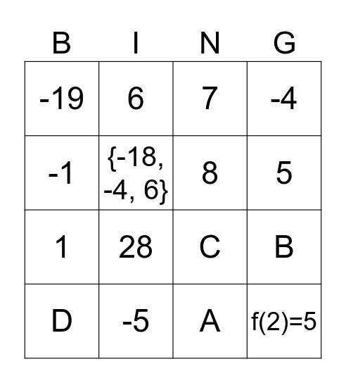 Quiz 3.3/3.4 Bingo Card