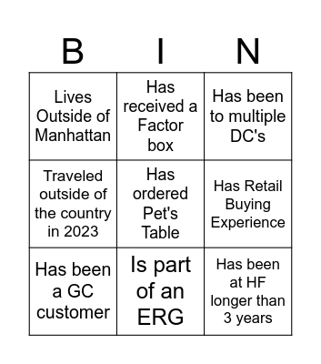 G/D Mixer Bingo Card