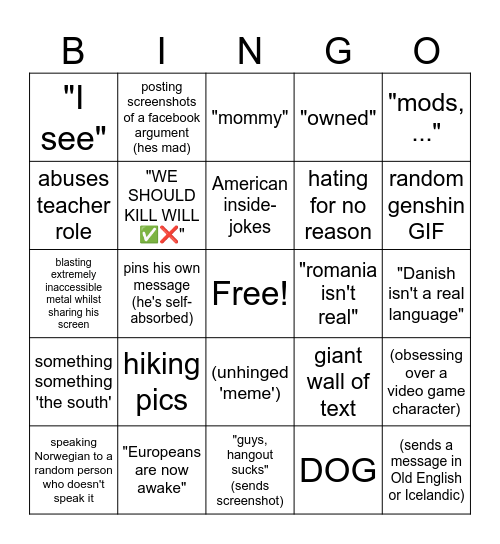 Will Bingo (real) Bingo Card