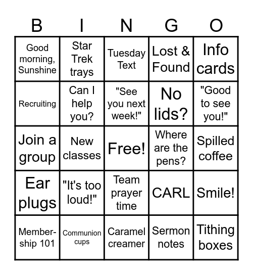 Hospitality Bingo Card