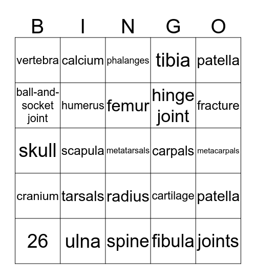 Skeletal BINGO Card