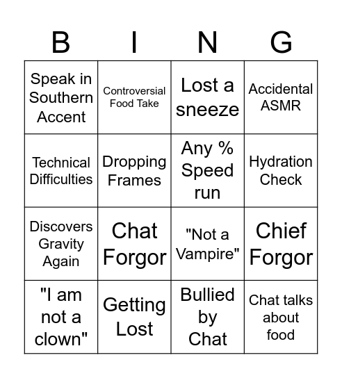 Chief Bing Card Bingo Card