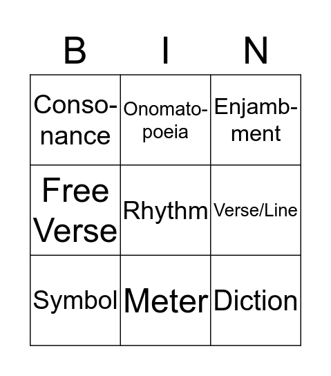 Poetry Terms #1 Bingo Card