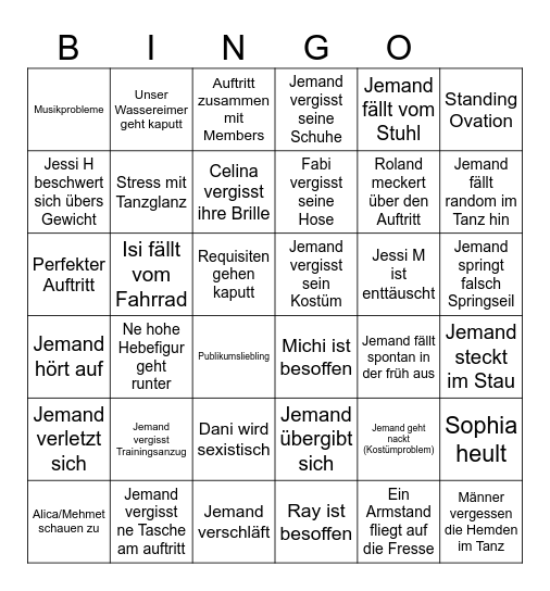 Auftrittssaison Bingo Card