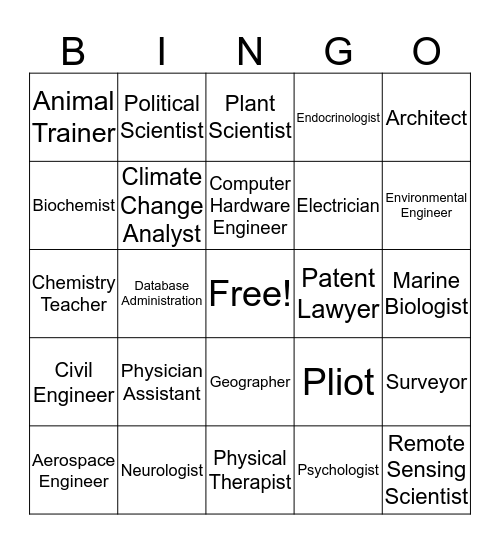 Career Exploration Bingo Card