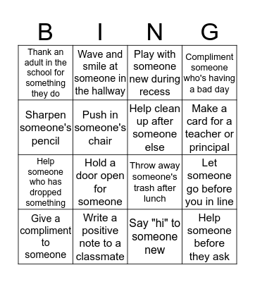 Random Acts of Kindness Bingo Card