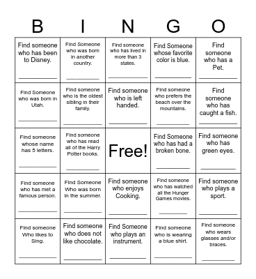 Find Someone Who Bingo Card